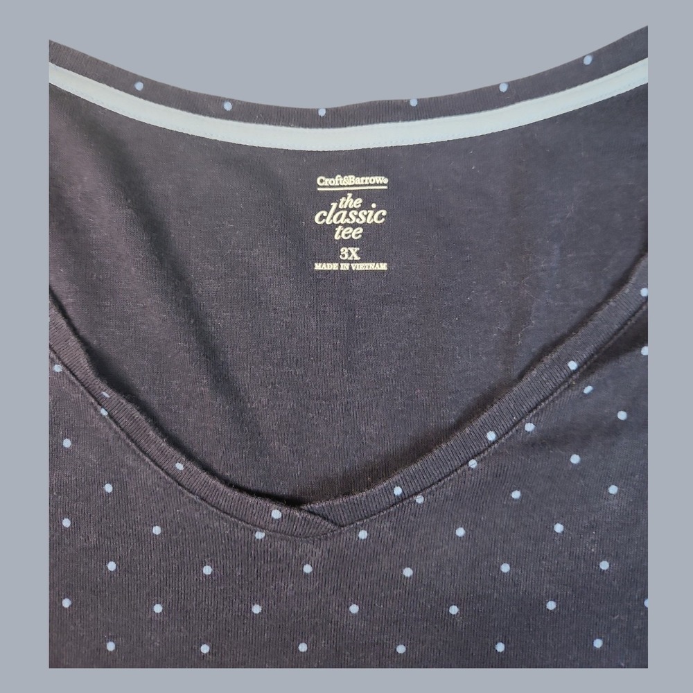 Croft & Barrow The Classic Tee Shirt Women's Plus Size 3X Navy Polka Dot V Neck - Picture 5 of 6